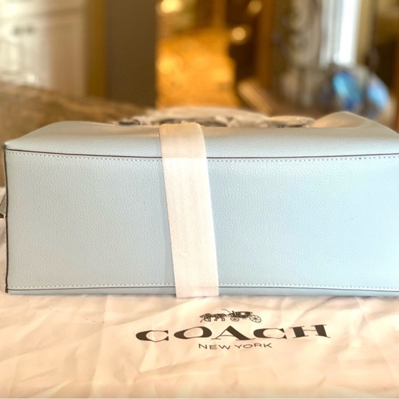 Coach Mollie Large Leather Tote powder blue silver Red zip Adorable SOLD OUT - Picture 3 of 4